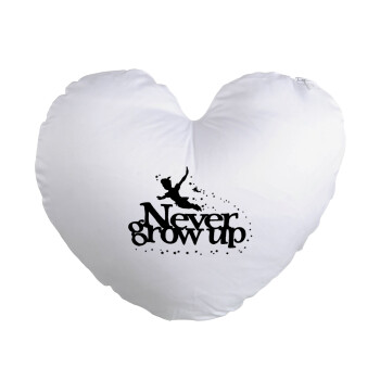 Peter pan, Never Grow UP, Μαξιλάρι καναπέ καρδιά 40x40cm περιέχεται το  γέμισμα