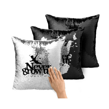 Peter pan, Never Grow UP, Μαξιλάρι καναπέ Μαγικό Μαύρο με πούλιες 40x40cm περιέχεται το γέμισμα