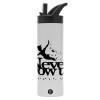 Metallic thermos bottle with straw & handle, stainless steel (Stainless steel 304), double-walled, 600ml.