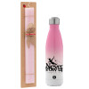 Easter Set, Metallic pink/white (Stainless steel) thermos, double-walled, 500ml & aromatic flat Easter candle (30cm) (PINK)