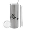 Tumbler ποτήρι θερμό Ασημένιο από ανοξείδωτο ατσάλι 600ml, με μεταλλικό καλαμάκι & βούρτσα καθαρισμού