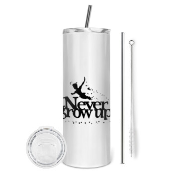 Peter pan, Never Grow UP, Eco friendly stainless steel tumbler 600ml, with metal straw & cleaning brush