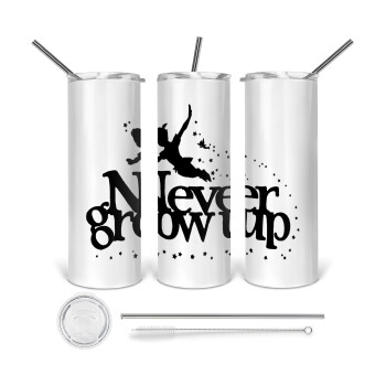 Peter pan, Never Grow UP, 360 Eco friendly stainless steel tumbler 600ml, with metal straw & cleaning brush