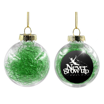 Peter pan, Never Grow UP, Χριστουγεννιάτικη μπάλα δένδρου διάφανη με πράσινο γέμισμα 8cm
