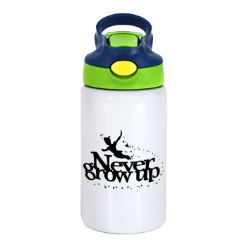 Peter pan, Never Grow UP, Children's hot water bottle, stainless steel, with safety straw, green, blue (350ml)