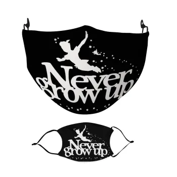 Peter pan, Never Grow UP, Μάσκα υφασμάτινη Ενηλίκων πολλαπλών στρώσεων με υποδοχή φίλτρου
