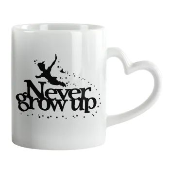 Peter pan, Never Grow UP, Mug heart handle, ceramic, 330ml