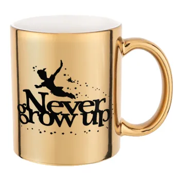 Peter pan, Never Grow UP, Κούπα κεραμική, χρυσή καθρέπτης, 330ml