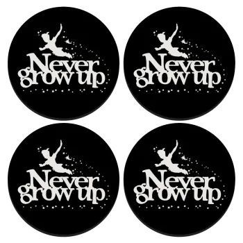 Peter pan, Never Grow UP, ΣΕΤ 4 Σουβέρ ξύλινα στρογγυλά (9cm)