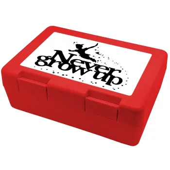 Peter pan, Never Grow UP, Παιδικό δοχείο κολατσιού ΚΟΚΚΙΝΟ 185x128x65mm (BPA free πλαστικό)