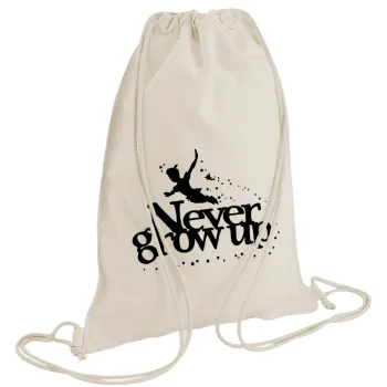 Peter pan, Never Grow UP, Τσάντα πλάτης πουγκί GYMBAG natural (28x40cm)