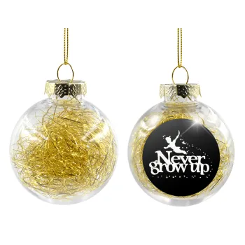 Peter pan, Never Grow UP, Transparent Christmas tree ball ornament with gold filling 8cm