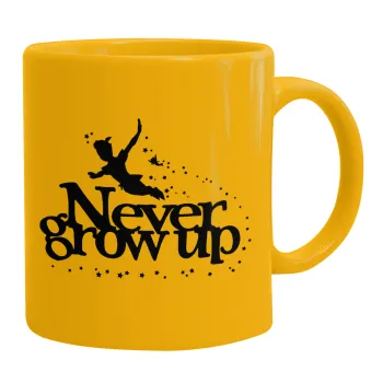 Peter pan, Never Grow UP, Κούπα, κεραμική κίτρινη, 330ml