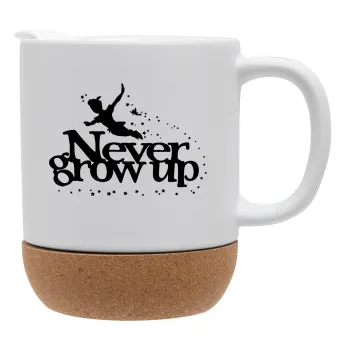 Peter pan, Never Grow UP, Κούπα, κεραμική με βάση φελού και καπάκι (ΜΑΤ), 330ml