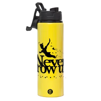 Peter pan, Never Grow UP, Μεταλλικό παγούρι νερού με καπάκι ασφαλείας, αλουμινίου 850ml