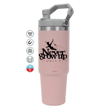 Peter pan, Never Grow UP, ΡΟΖ χρώματος Θερμός Ανοξείδωτο 890ml (30oz) με χερούλι