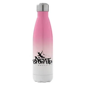 Peter pan, Never Grow UP, Metal mug thermos Pink/White (Stainless steel), double wall, 500ml