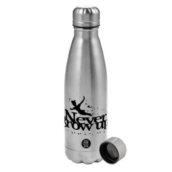 Peter pan, Never Grow UP, Metallic water bottle, stainless steel, 750ml