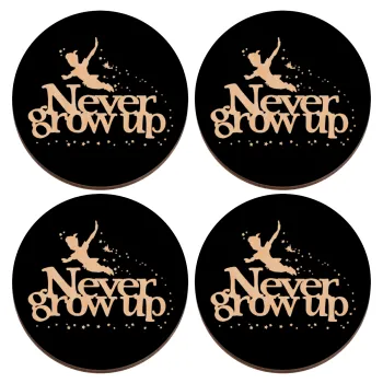 Peter pan, Never Grow UP, ΣΕΤ x4 Σουβέρ ξύλινα στρογγυλά plywood (9cm)
