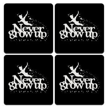 Peter pan, Never Grow UP, ΣΕΤ 4 Σουβέρ ξύλινα τετράγωνα (9cm)
