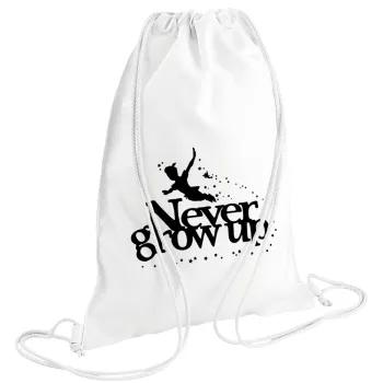 Peter pan, Never Grow UP, Τσάντα πλάτης πουγκί GYMBAG λευκή (28x40cm)