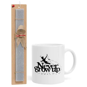 Peter pan, Never Grow UP, Πασχαλινή Λαμπάδα με Κούπα κεραμική (330ml) & κερί αρωματικό πλακέ (30cm) (ΓΚΡΙ)