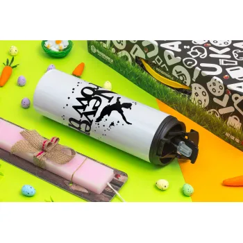 Peter pan, Never Grow UP, Πασχαλινή Λαμπάδα με Travel Tumbler θερμό με διπλό καπάκι (600ml, BPA free) & κερί αρωματικό πλακέ (30cm) (ΡΟΖ)