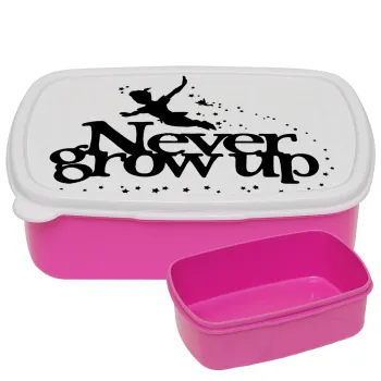 Peter pan, Never Grow UP, ΡΟΖ παιδικό δοχείο φαγητού (lunchbox) πλαστικό (BPA-FREE) Lunch Βox M18 x Π13 x Υ6cm