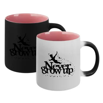 Peter pan, Never Grow UP, Κούπα Μαγική εσωτερικό ΡΟΖ, κεραμική 330ml που αλλάζει χρώμα με το ζεστό ρόφημα