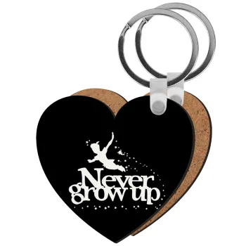 Peter pan, Never Grow UP, Μπρελόκ Ξύλινο καρδιά MDF