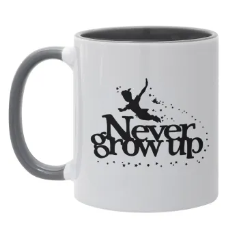Peter pan, Never Grow UP, Κούπα χρωματιστή γκρι, κεραμική, 330ml