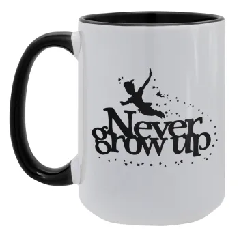 Peter pan, Never Grow UP, Κούπα Mega 15oz, κεραμική Μαύρη, 450ml