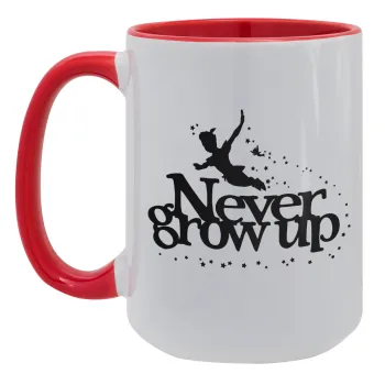 Peter pan, Never Grow UP, Κούπα Mega 15oz, κεραμική Κόκκινη, 450ml