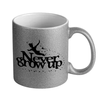 Peter pan, Never Grow UP, Κούπα Ασημένια Glitter που γυαλίζει, κεραμική, 330ml