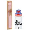 Easter Set, Children's thermal stainless steel water bottle with safety straw, pink/purple (350ml) & Easter scented flat candle (30cm) (PINK)