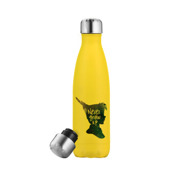 Never Grow UP, Μεταλλικό παγούρι θερμός Κίτρινος (Stainless steel), διπλού τοιχώματος, 500ml