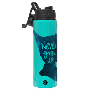 Never Grow UP, Metallic water bottle with safety lid, 850ml aluminum