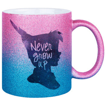 Never Grow UP, Κούπα Χρυσή/Μπλε Glitter, κεραμική, 330ml