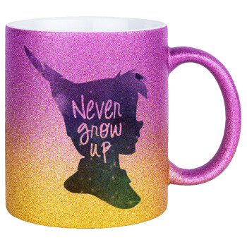 Never Grow UP, Κούπα Χρυσή/Ροζ Glitter, κεραμική, 330ml