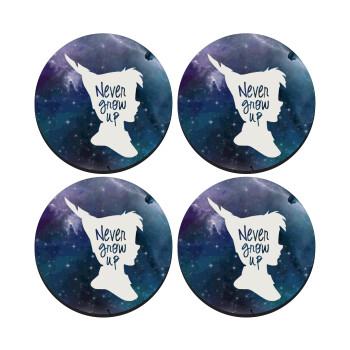 Never Grow UP, SET of 4 round wooden coasters (9cm)