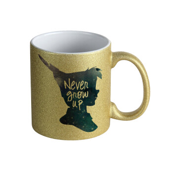 Never Grow UP, Κούπα Χρυσή Glitter που γυαλίζει, κεραμική, 330ml