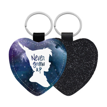 Never Grow UP, Μπρελόκ PU δερμάτινο glitter καρδιά ΜΑΥΡΟ