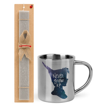 Never Grow UP, Easter Set, metallic thermal cup (300ml) & Easter aromatic flat candle (30cm) (GRAY)