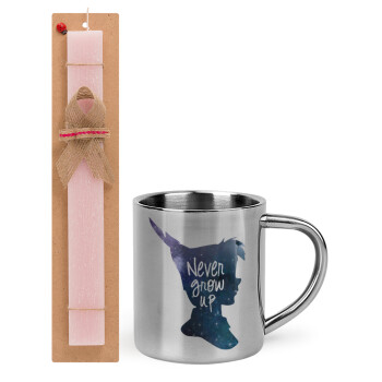 Never Grow UP, Easter Set, metallic thermal cup (300ml) & aromatic flat Easter candle (30cm) (PINK)