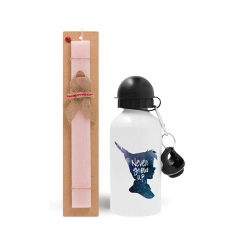 Never Grow UP, Easter Set, metallic aluminum bottle (500ml) & aromatic flat Easter candle (30cm) (PINK)