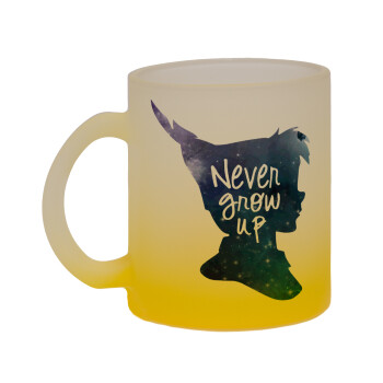 Never Grow UP, Κούπα γυάλινη δίχρωμη με βάση το κίτρινο ματ, 330ml