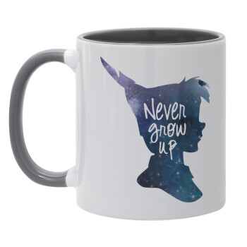 Never Grow UP, Mug colored grey, ceramic, 330ml
