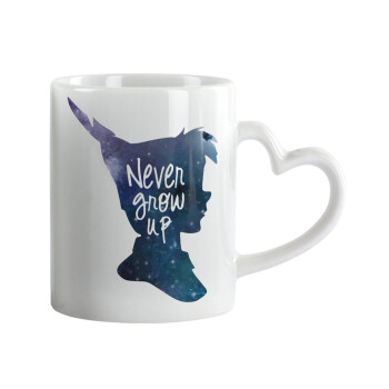 Never Grow UP, Mug heart handle, ceramic, 330ml