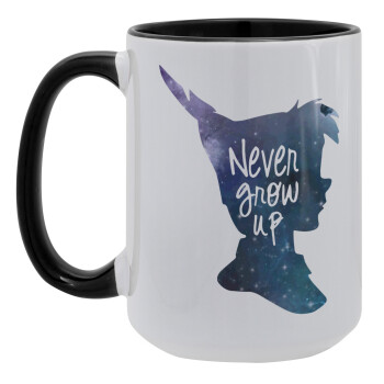 Never Grow UP, Κούπα Mega 15oz, κεραμική Μαύρη, 450ml
