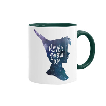 Never Grow UP, Κούπα χρωματιστή πράσινη, κεραμική, 330ml